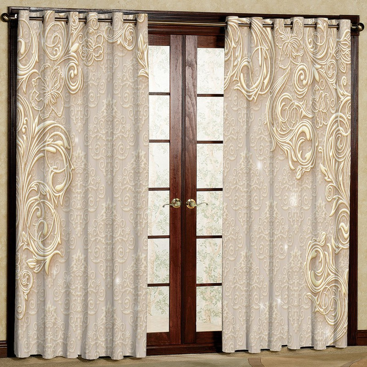 پرده بارمان دکور طرح حاشیه دار مدل مخمل پانچی کد 44-1143 W سایز 140x280 سانتی متر