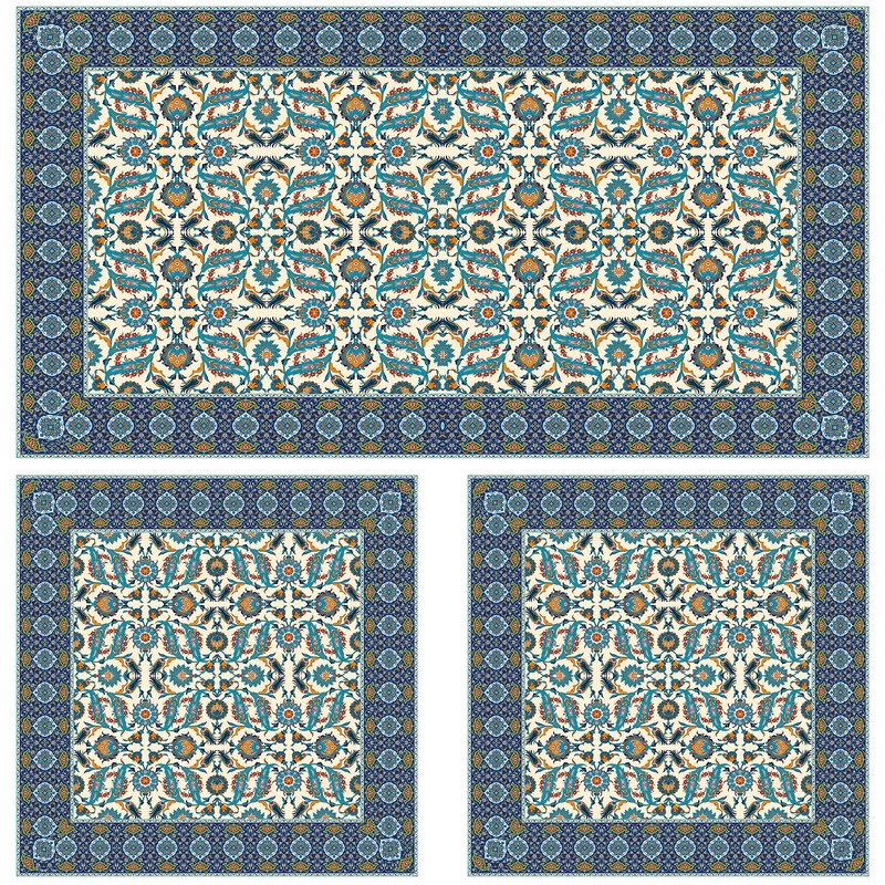 ست رومیزی سه تکه مدل مستطیل مربع طرح اسلیمی کد 9986