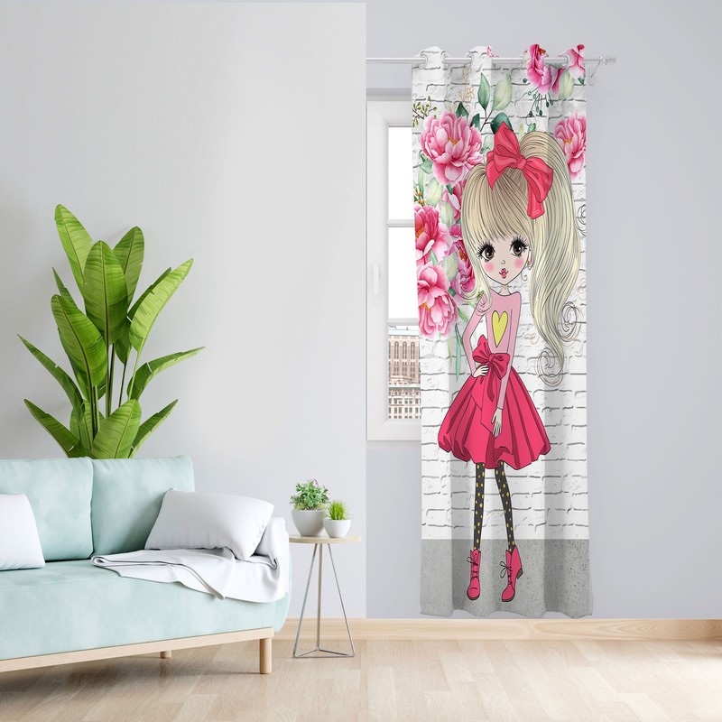 پرده مدل اتاق کودک مخمل پانچی طرح دخترانه کد 4737 سایز 140x280 سانتی متر