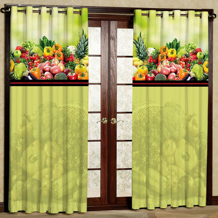پرده طرح آشپزخانه سبزیجات مدل مخمل پانچی کد 2_1157 W سایز 140x202 سانتی متر