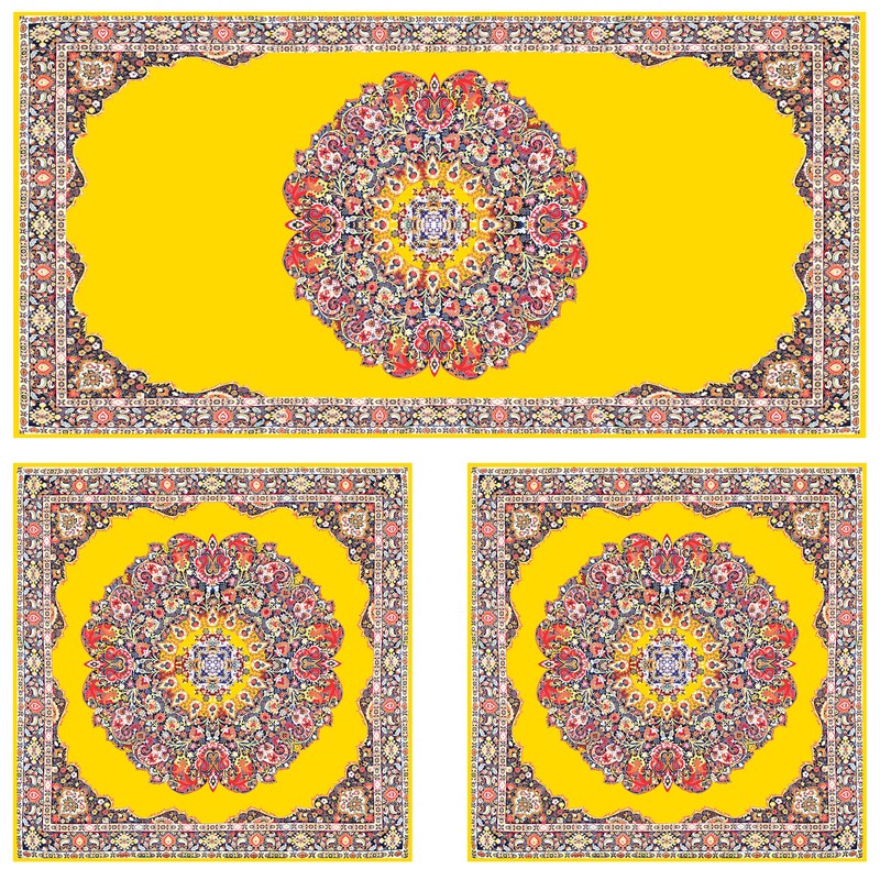 ست رومیزی سه تکه مستطیل مربع طرح ترمه کد 9920.16