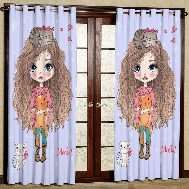 پرده مدل اتاق کودک مخمل پانچی طرح دختر کد 4820T2 سایز 200x140 سانتی متر
