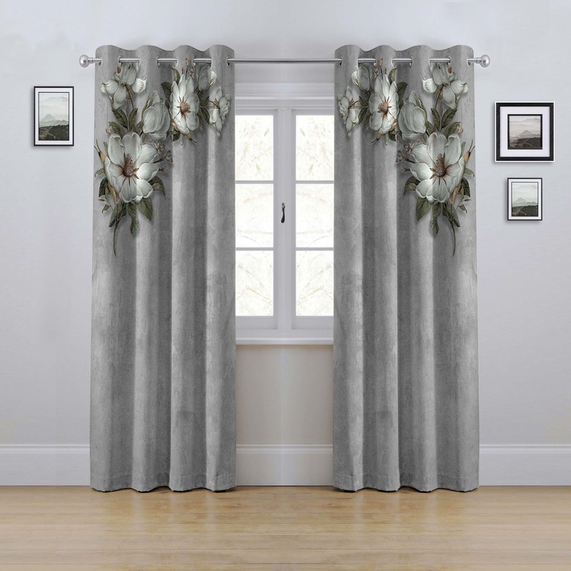 پرده مدل پانچی طرح گل سایز 280x145 سانتی متر