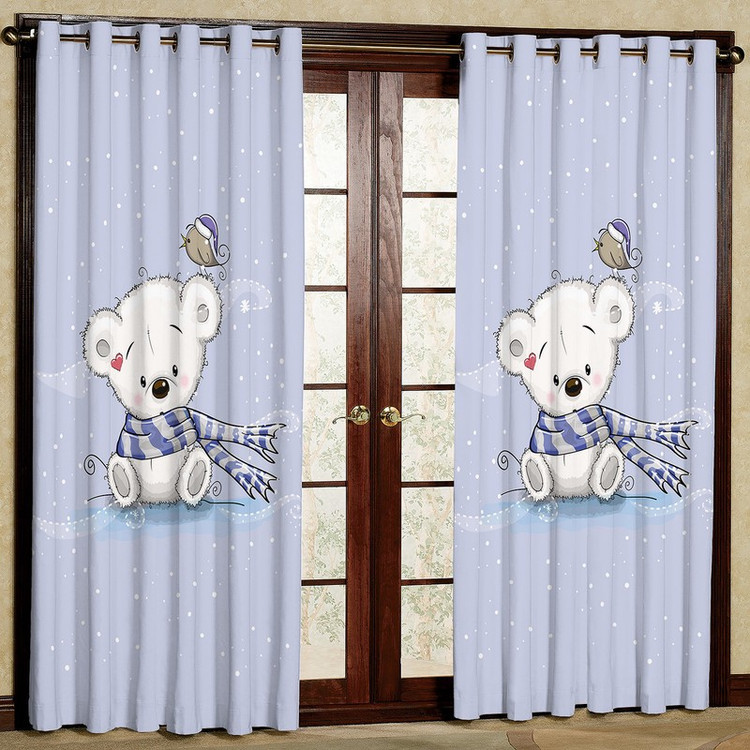 پرده مدل اتاق کودک مخمل پانچی طرح خرس کد 4825T2 سایز 200x140 سانتی متر