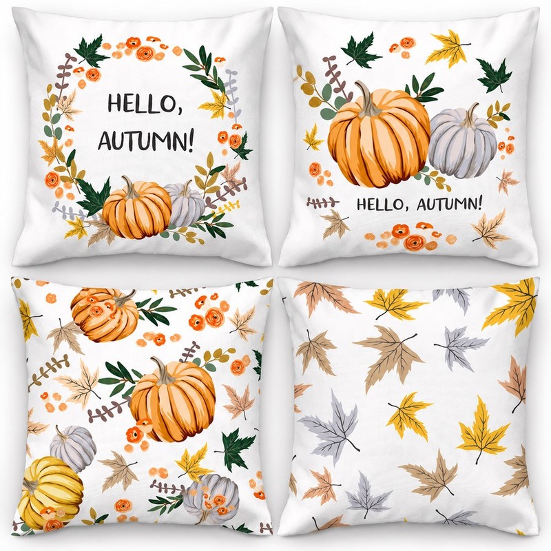 کاور کوسن مدل چاپی هلو پاییز کد 1008 سایز 4545 سانتیمتر مجموعه چهار عددی