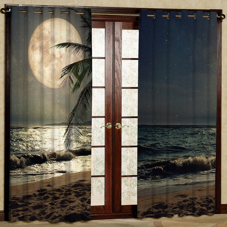 پرده مدل منظره ی دریا مخمل پانچی کد 1362 سایز 140x280 سانتی متر
