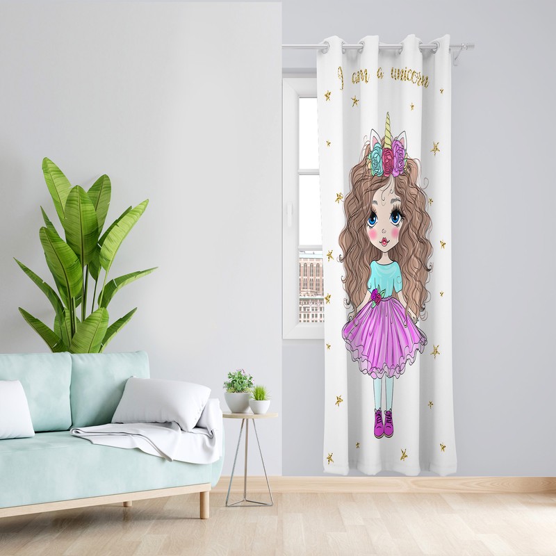 پرده طرح کودک پرنسس مدل مخمل پانچی کد 2_4286 W سایز 140x200 سانتی متر