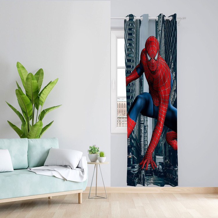 پرده مدل اتاق کودک مخمل پانچی طرح مرد عنکبوتی کد 4671 سایز 140x280 سانتی متر