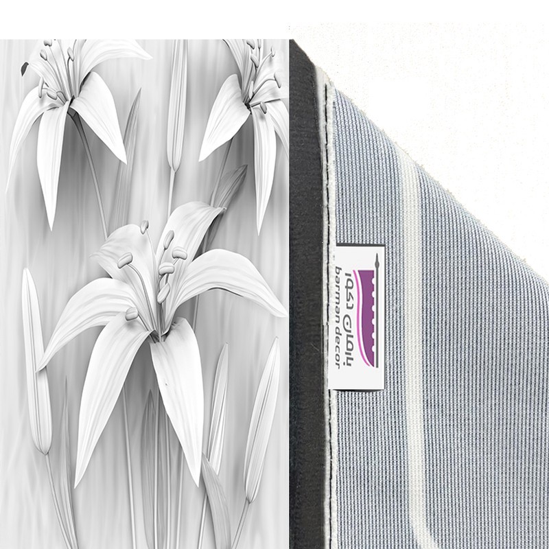 پرده بارمان دکور طرح گل و طوسی ساده مدل هازان پانچی کد 5036 W سایز 140x280 سانتی متر