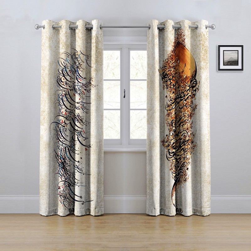 پرده مدل پانچی طرح خط نوشته نستعلیق سایز 280x145 سانتی متر