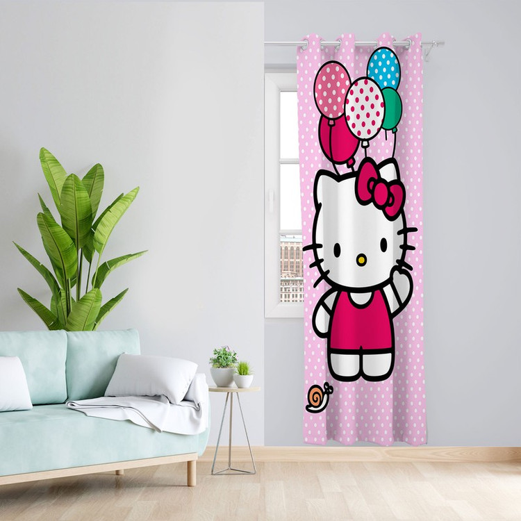 پرده مدل اتاق کودک مخمل پانچی طرح hello kitty کد 4833 سایز 140x280 سانتی متر