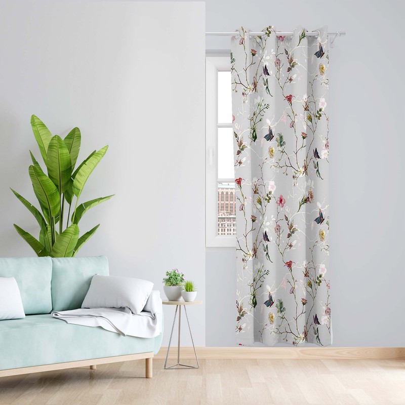 پرده طرح گل بهاری مدل مخمل پانچی کد 1498 z سایز 140x200 سانتی متر