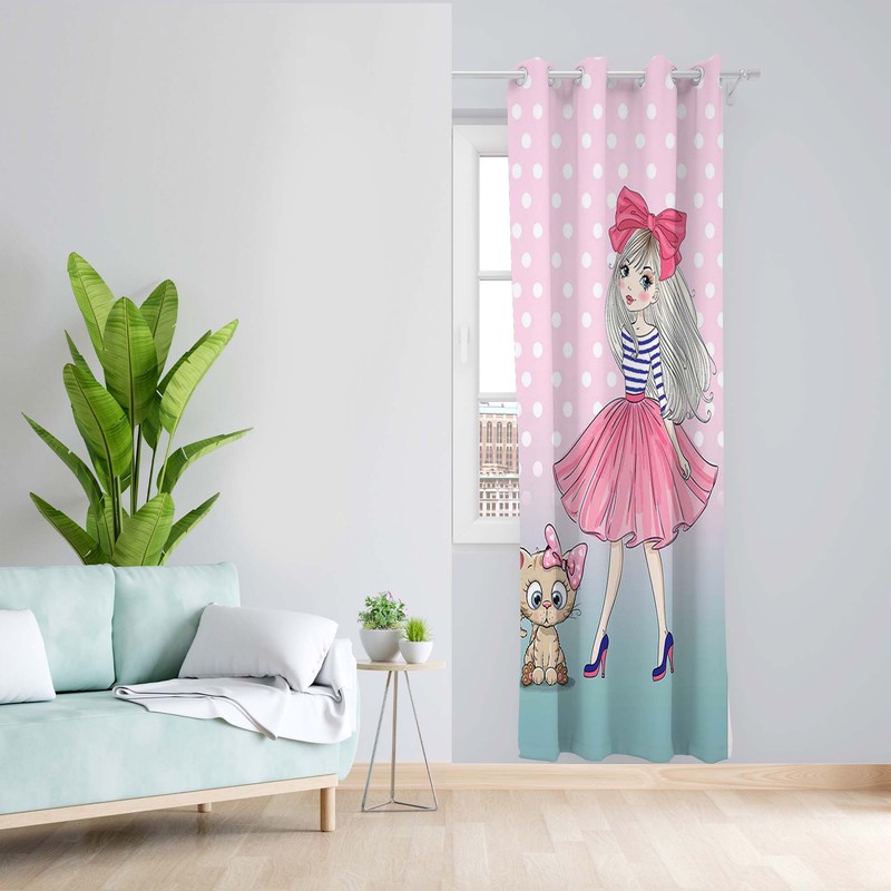 پرده طرح کودک دختر مدل مخمل پانچی کد 5500 z سایز 140x200 سانتی متر