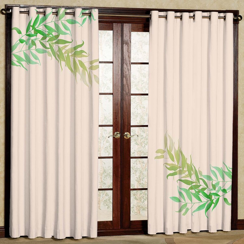 پرده طرح برگ سبز مدل مخمل پانچی کد 2_5451 W سایز 140x202 سانتی متر