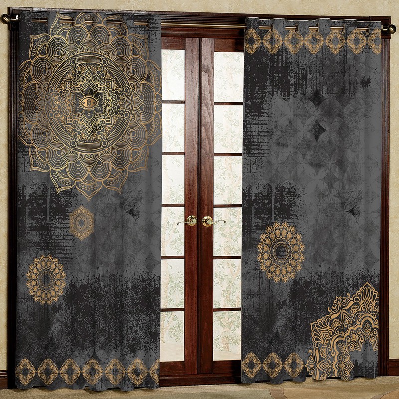 پرده طرح پتینه ذغالی مدل مخمل پانچی کد 2_77-4276 W سایز 140x280 سانتی متر