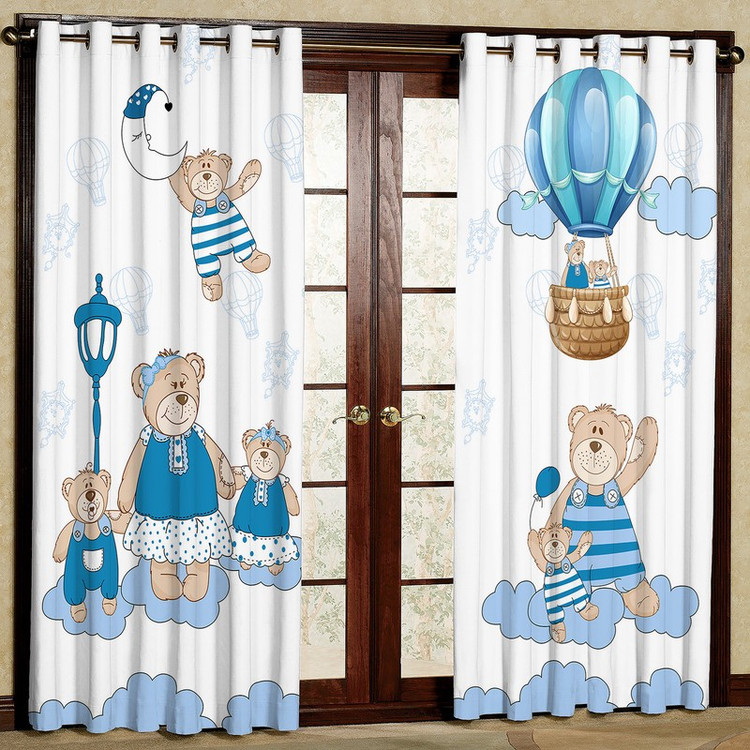 پرده مدل خرس و بالن مخمل پانچی کد 4284 سایز 200x140 سانتی متر