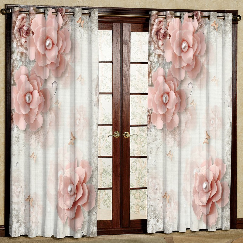 پرده مدل مخمل پانچی طرح گل کد 4403T2 سایز 200x140 سانتی متر