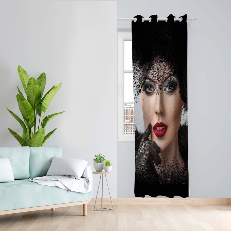 پرده طرح چهره مدل مخمل پانچی کد 1534 z سایز 140x200 سانتی متر