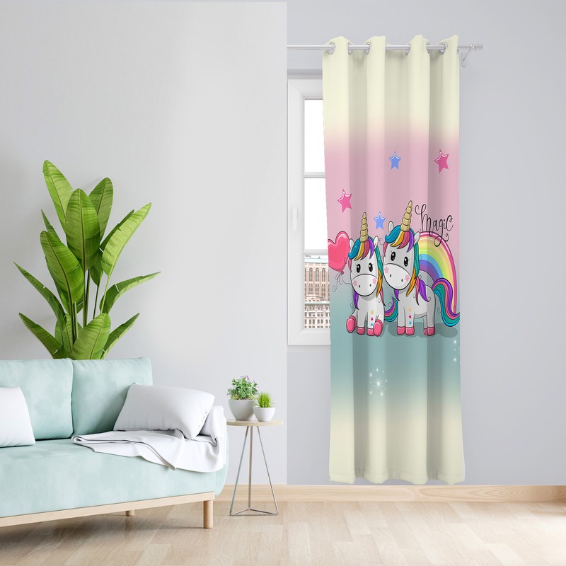 پرده طرح کودک اسب تک شاخ مدل مخمل پانچی کد 4718 z سایز 140x200 سانتی متر