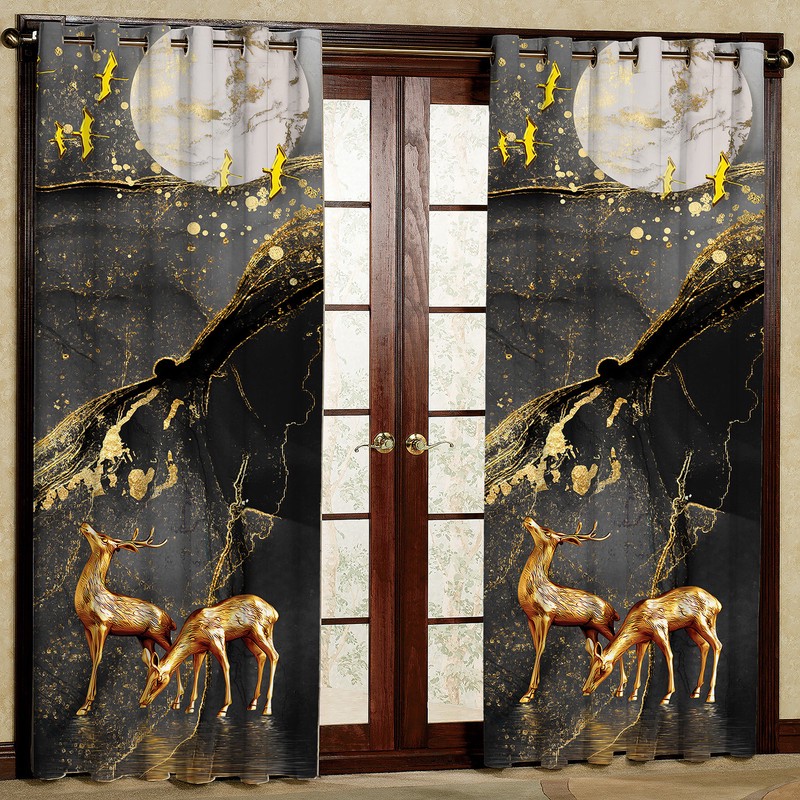 پرده طرح گوزن مدل مخمل پانچی کد 2429 W سایز 140x200 سانتی متر