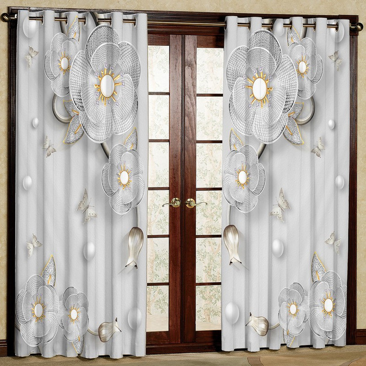 پرده بارمان دکور طرح گل مدل هازان پانچی کد 78-4577 W سایز 140x280 سانتی متر