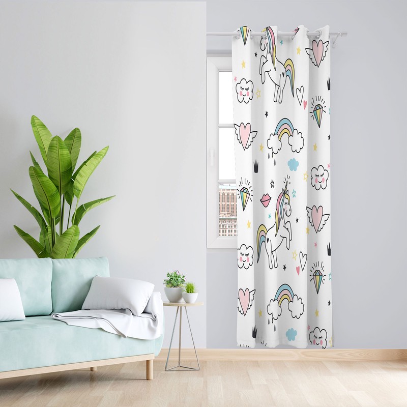پرده مدل اسب تک شاخ مخمل پانچی کد 2291 سایز 140x280 سانتی متر