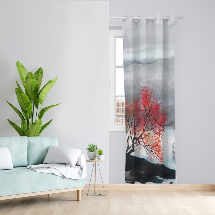 پرده طرح درخت مدل مخمل پانچی کد L 387 Z سایز 140x200 سانتی متر