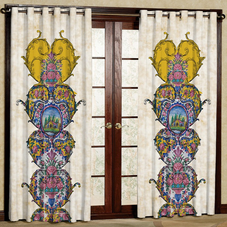 پرده مدل طرح کاشی هازان پانچی کد 4699 سایز 140x200 سانتی متر