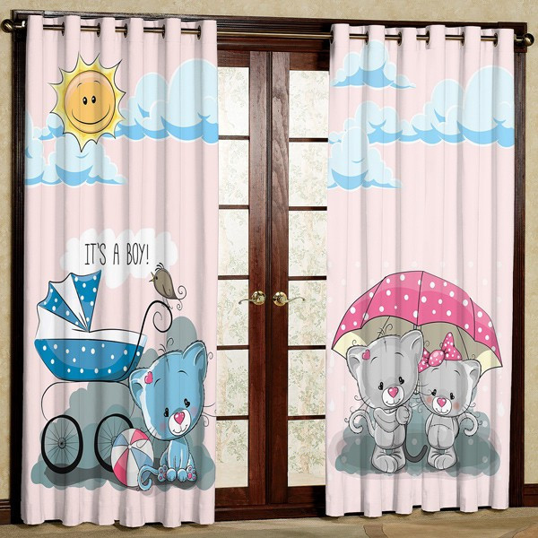 پرده مدل خرس و کالسکه مخمل پانچی کد 293 سایز 200x140 سانتی متر