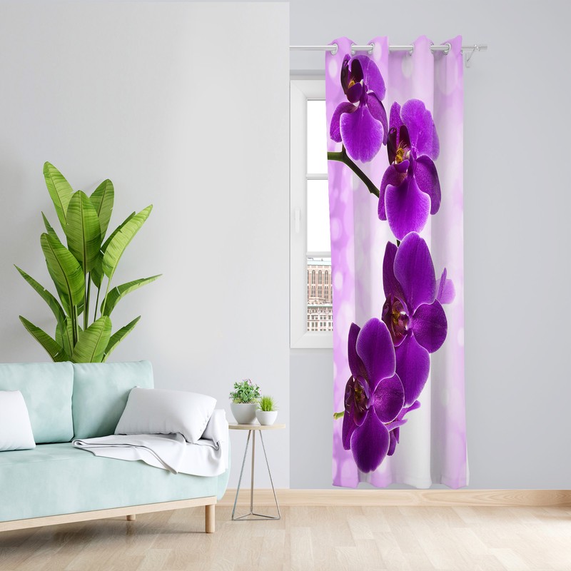 پرده طرح گل ارکیده مدل مخمل پانچی کد L 281 Z سایز 140x200 سانتی متر