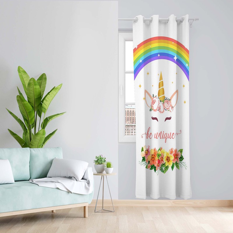 پرده طرح کودک یونیکورن مدل مخمل پانچی کد 5537aR z سایز 140x200 سانتی متر