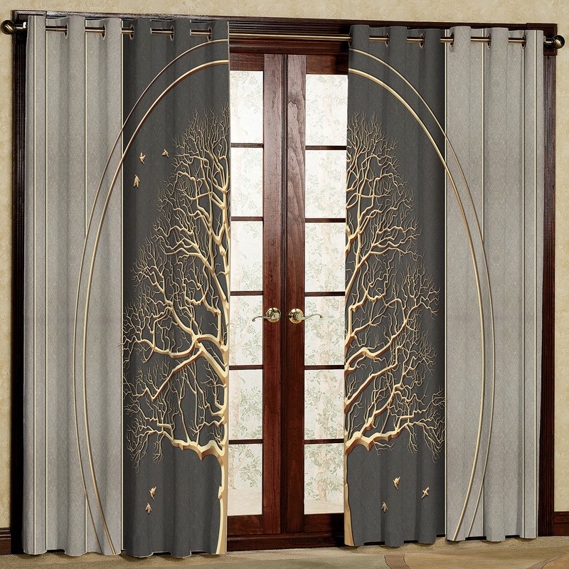 پرده بارمان دکور طرح درخت مدل مخمل پانچی کد 03-2302 W سایز 140x200 سانتی متر