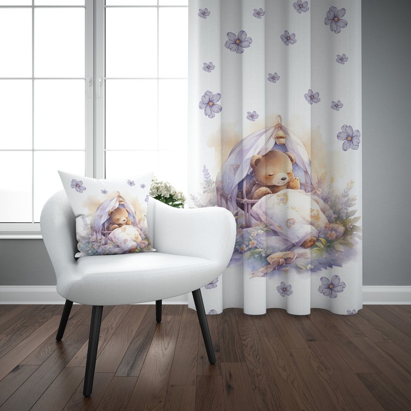 پرده مدل اتاق کودک طرح خرس خوابالو کهشکانی سایز 140x280 سانتی متر