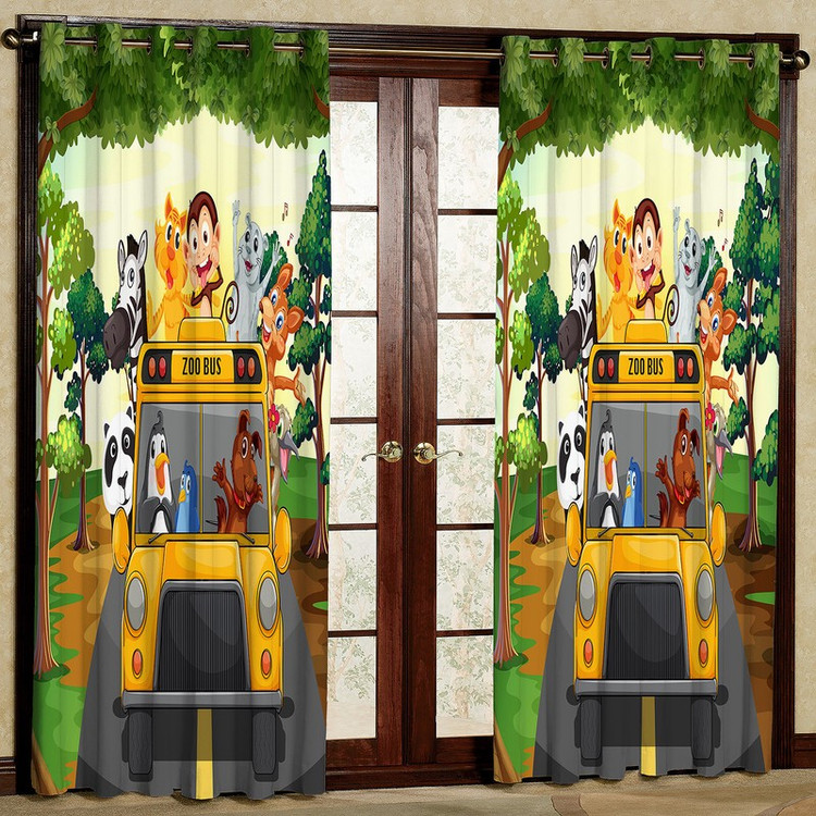 پرده مدل کارتونی جنگل حیوانات مخمل پانچی کد 4044 سایز 200x140 سانتی متر