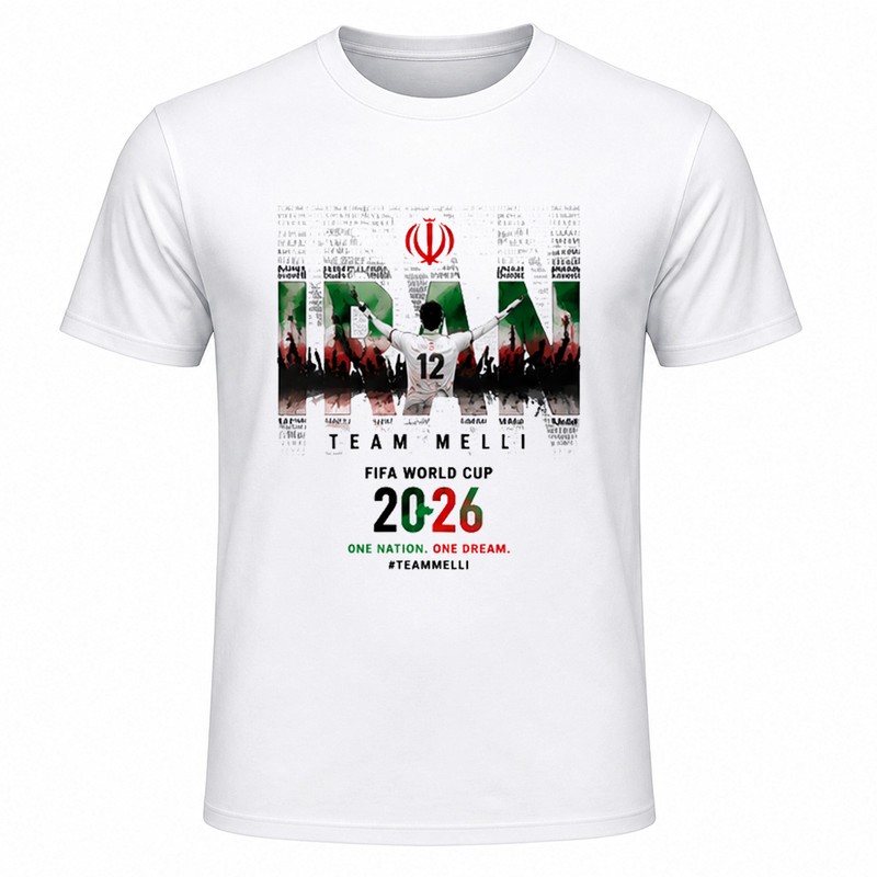تیشرت آستین کوتاه یقه گرد مردانه مدل A26 طرح جام جهانی 2026 ایران