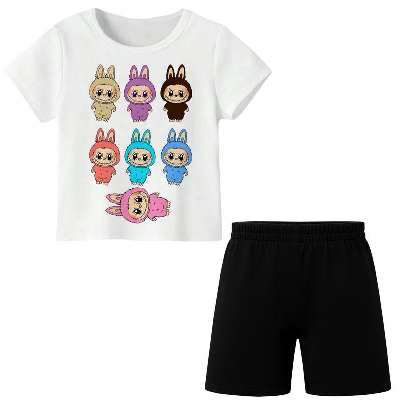 ست تیشرت آستین کوتاه و شلوارک راحتی دخترانه مدل A141 LABUBU