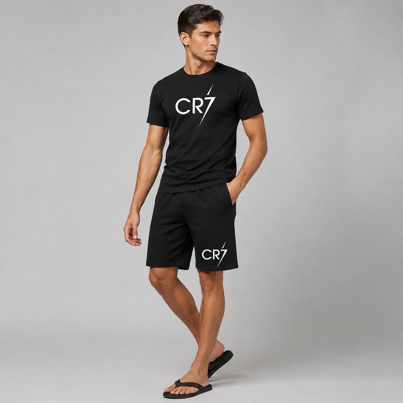 ست تی شرت آستین کوتاه و شلوارک راحتی مردانه مدل A112 CR7